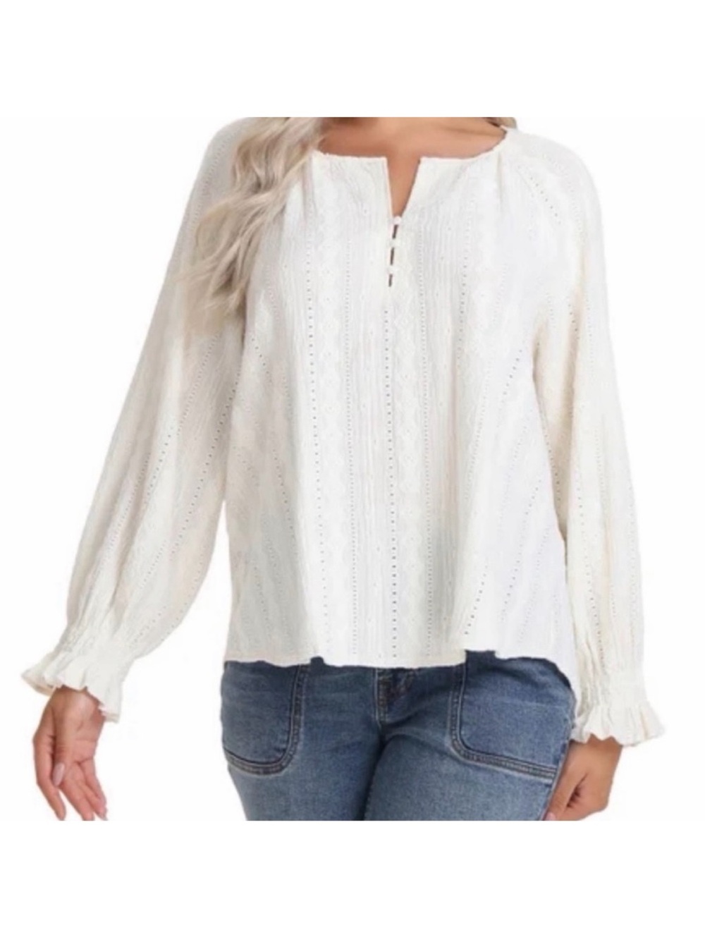 Frye Cream Textured Peasant Blouse
